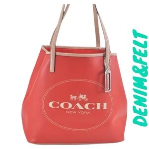 Coach Red Coated Canvas/Leather Metro Horse Carriage Shopper Tote Shoulder Bag♥️